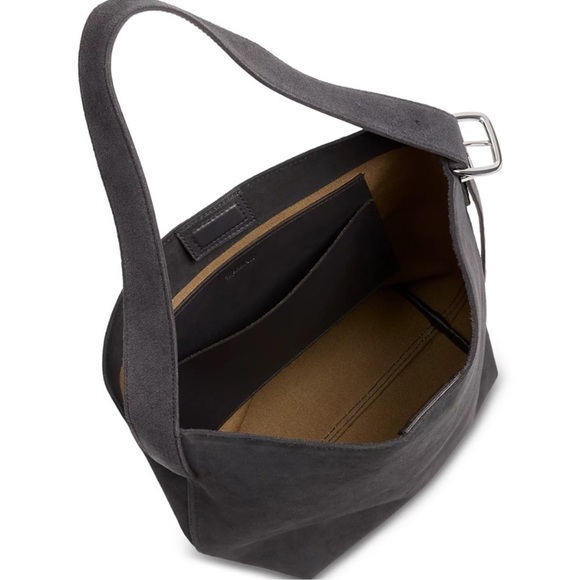 BNWT Madewell Grey Sleek Charcoal Suede Essential Bucket Tote Bag - Picture 9 of 15